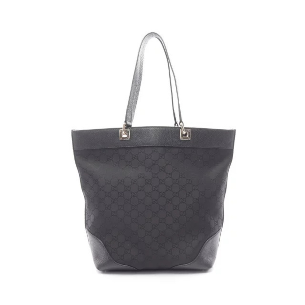Gucci black GG canvas leather tote bag dual shoulder monogram jacquard